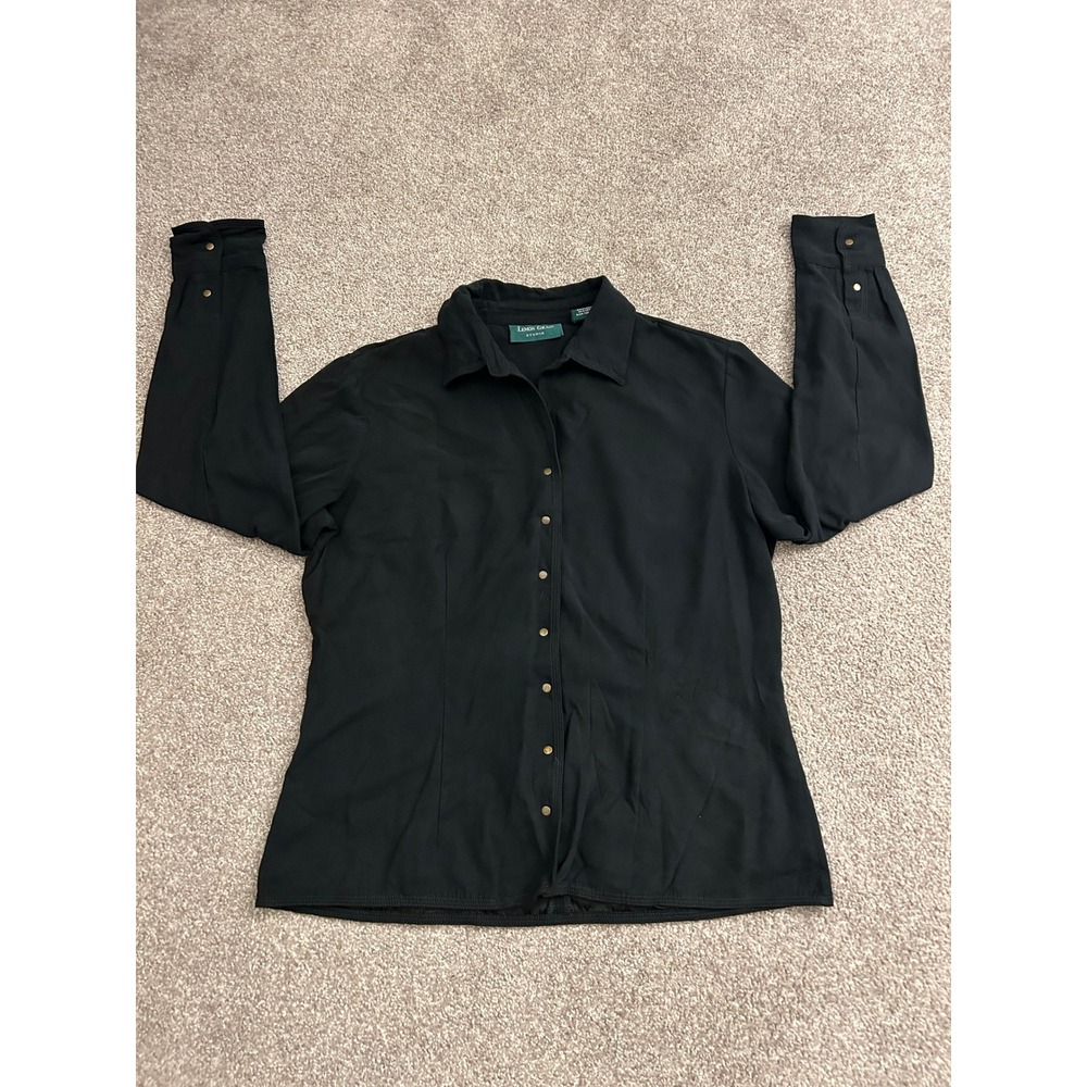 Lemon Grass Studio Button Down Shirt Womens Medium Black Excellent Gold Buttons